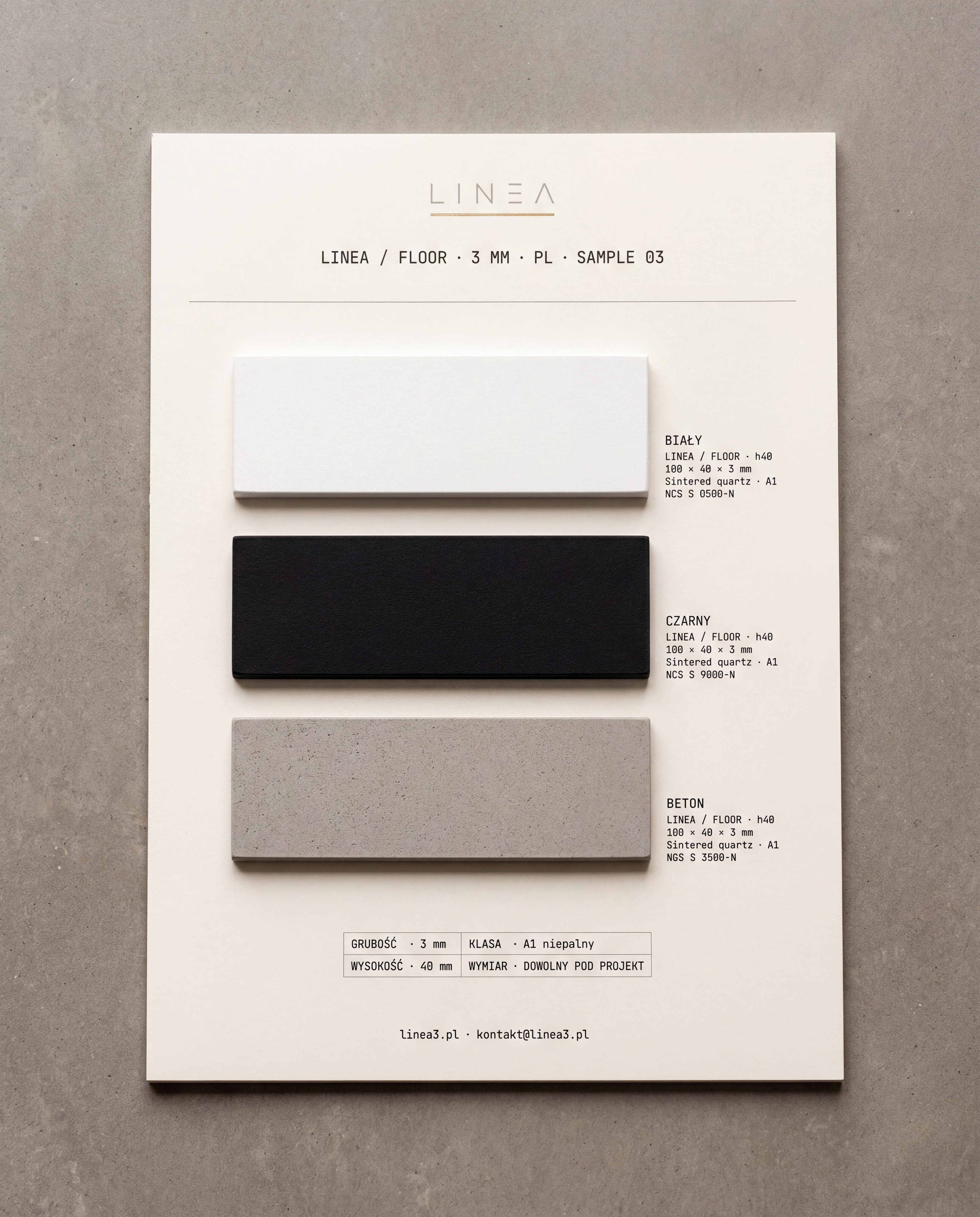 Próbnik LINEA — 3 kolekcje na firmowej tekturce